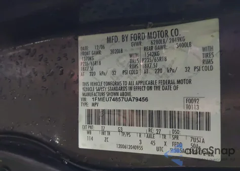 2007 Ford Explorer Eddie Bauer z USA, uszkodzony, nr VIN 1FMEU74857UA79456